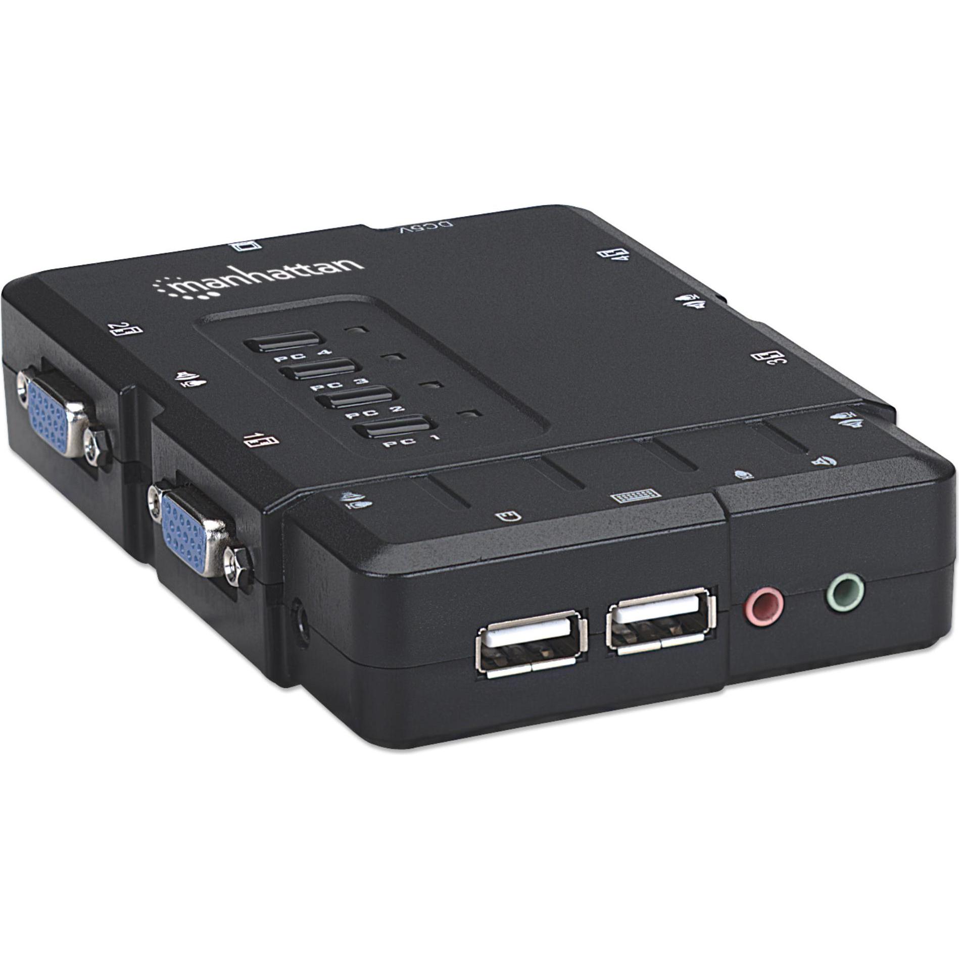 Manhattan 4-Port Kompakt-KVM-Switch, KVM Switch, Schwarz