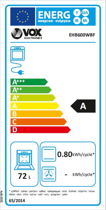 Energy Label Vox Cooker EHB 600