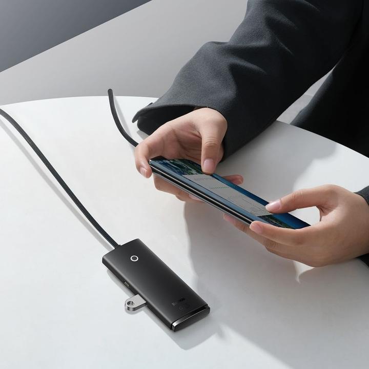 Actual product image Baseus Lite Series 4-Port USB-A HUB Adapter (USB-A to USB 3.0*4 ) 1m Black (USB-C, 4 Ports)