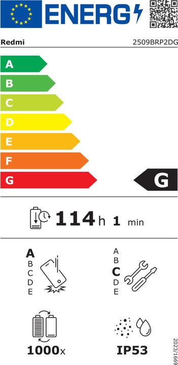 Energie-Label Xiaomi Redmi Pad 2 Pro 5G 5G 128 GB - Graphit Grey (5G, 12.10", 128 GB, Dunkelgrau, Graphit grey, Graphite gray)