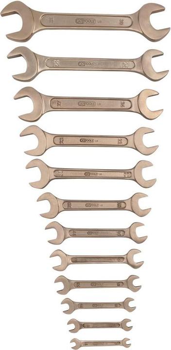 Actual product image KS Tools BRONZEplus double open-end wrench set, 15° fork position, 12 parts, metric (6 mm, 25 mm, 15 mm, 20 mm, 24 mm, 29 mm, 28 mm, 19 mm, 9 mm, 26 mm, 17 mm, 18 mm, 27 mm, 7 mm, 13 mm, 12 mm, 14 mm, 11 mm, 10 mm, 21 mm, 32 mm, 8 mm, 31 mm, 23 mm, 16 mm, 30 mm, 22 mm)