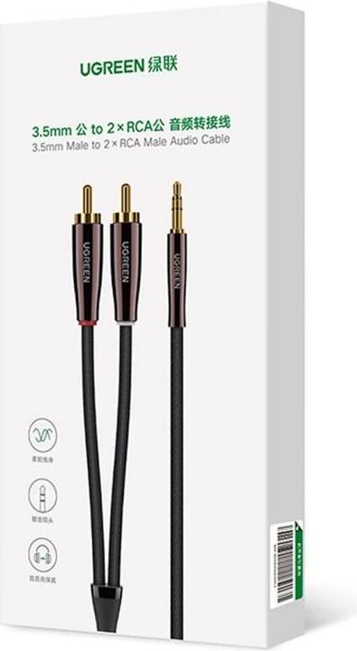 Actual product image Ugreen AV170 2x RCA cable (Cinch) jack 3.5mm, 2m (black) (2 m, Cinch Cables)