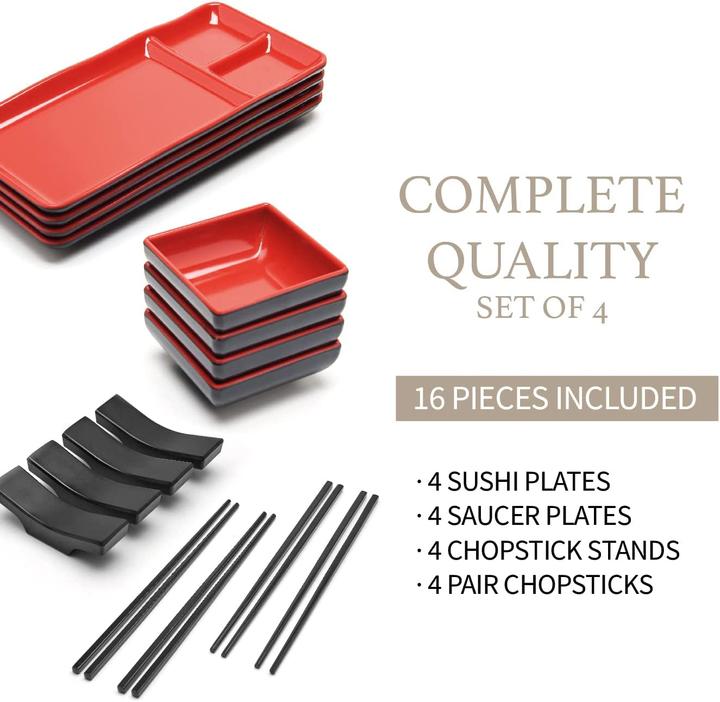 Actual product image Goliber Sushi serving set in red (4 pcs.)