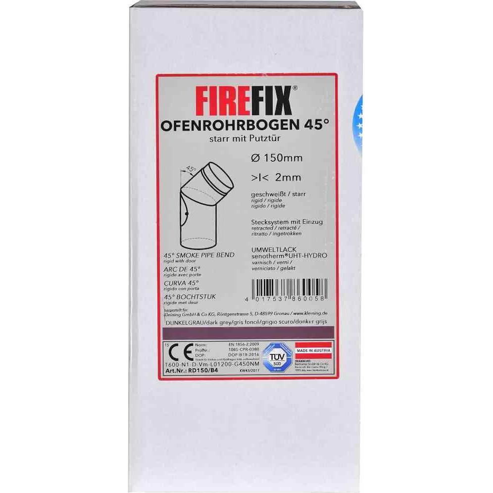 Thumbnail - FireFix, Zubehör Kerzen + Kamin, RD150/B4 Ofenrohrbogen aus 2 mm starken Stahl (Rauchrohr) in 150 mm Durchmesser, für Ka...