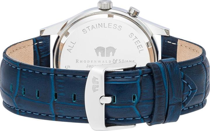 Actual product image Men quartz watch Moontime genuine leather blue - 16416 (Analogue wristwatch, 43 mm)