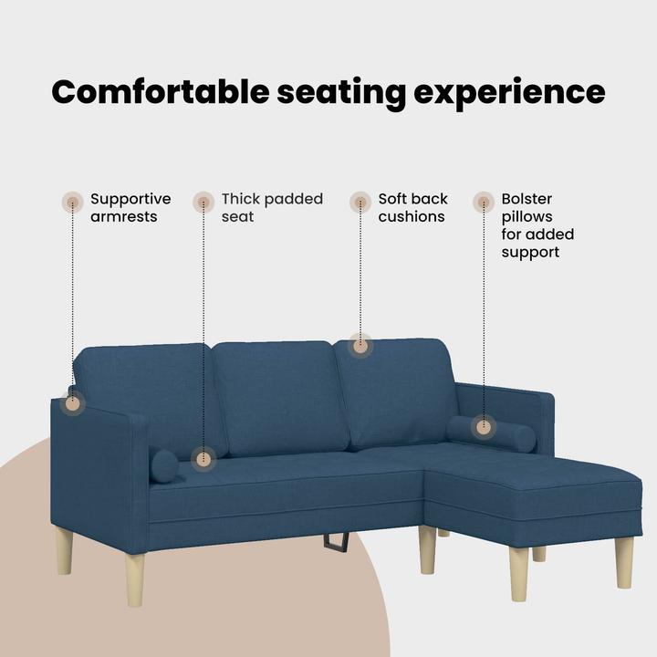 Produktbild vidaXL Sofa 3-Sitzer L-Form Blau 160 cm Stoff (3-Sitzer, Ecksofa)