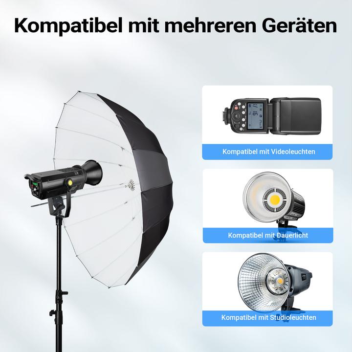 Produktbild Walimex pro Parabol Reflexschirm schwarz/weiss Ø165cm Diffusor Lichtformer Foto (Diffusorkugel, 165 cm)