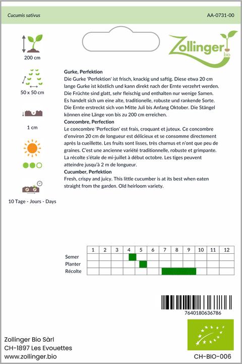 Produktbild Zollinger Bio Gurke, Perfektion (Gemüsesamen)