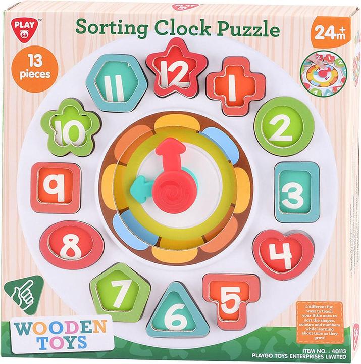Actual product image Play Wooden sorting moulds and learning clock, 13 pcs.