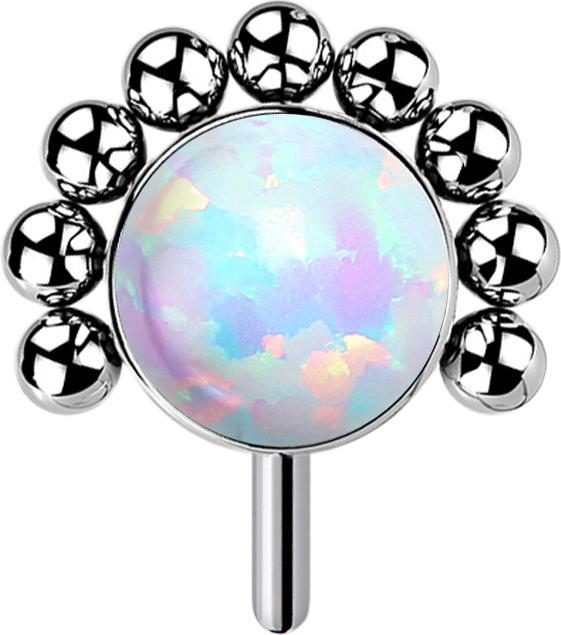 Produktbild Star Piercing Threadless silber front Kugelhalbblume Opal weiss (Titan G23, ohne Messing)