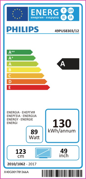 Energie-Label Philips 49pus8303/12 (49", LCD, 4K, 2018)