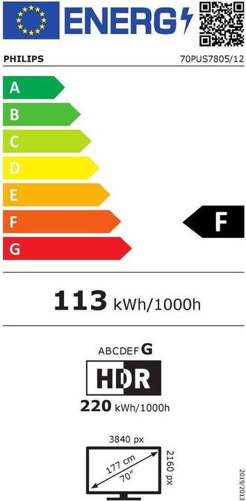 Energie-Label Philips 70PUS7805 Ambilight (70", LCD, 4K, 2020)