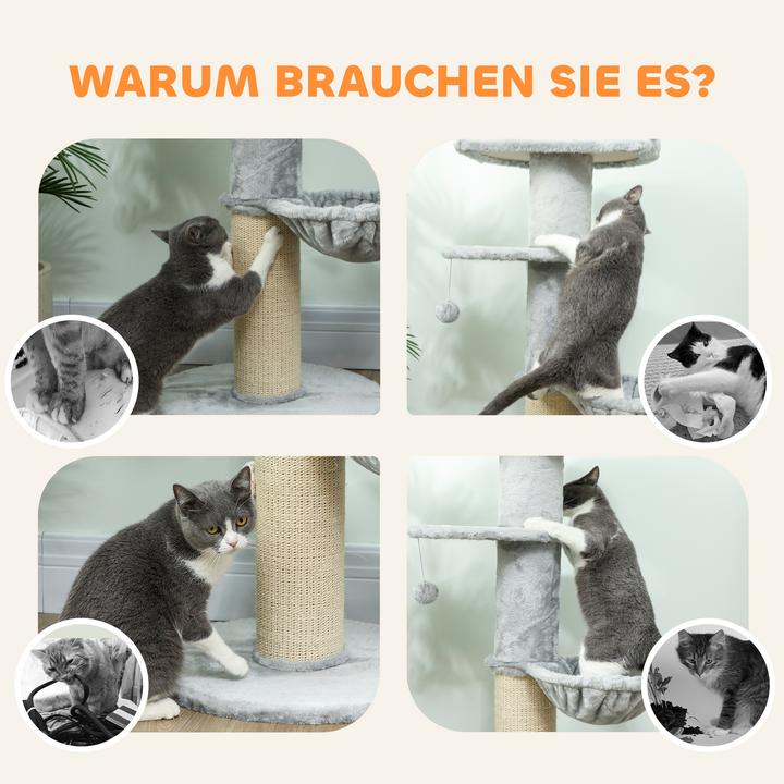 Produktbild PawHut Kratzbaum Spanplatte, Polyester Hellgrau (103.50 cm, Cremeweiss, Hellgrau)
