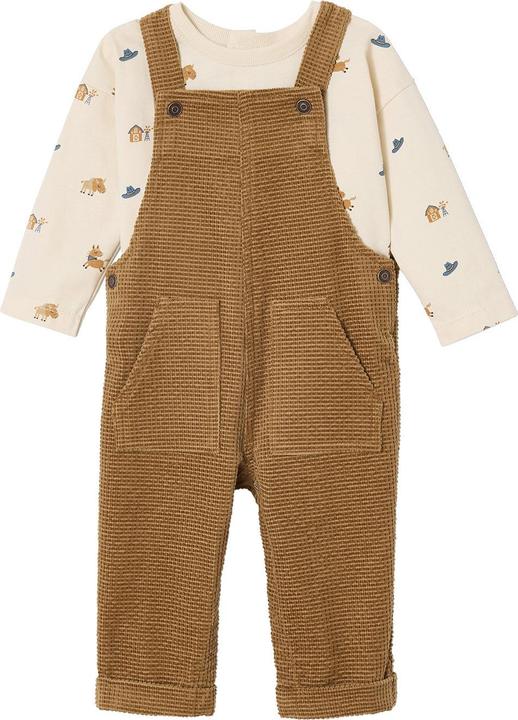 Actual product image Vertbaudet Baby set: velvet dungarees & shirt with cowboy print (74)