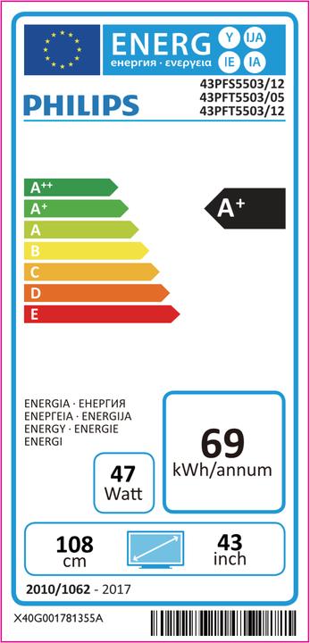 Etichetta energetica Philips 43pfs5504 (43", LCD, Full HD, 2018)