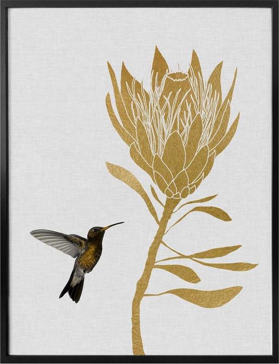 Actual product image Trenddeko Orara Studio - Hummingbird and Flower - golden flower (40 x 50 cm)