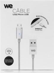 Image du produit WE C ble USB/micro USB magnétique argent - nylon tressé - 1m (1 m)