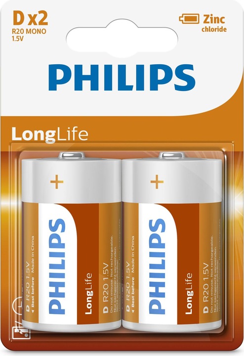 Actual product image ProPlus Philips Longlife batteries D 2 pieces in blister (2 pcs., D)