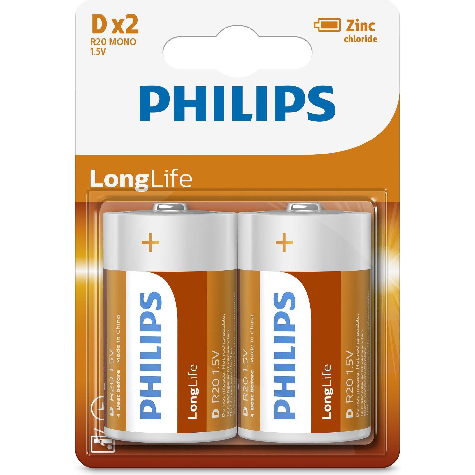ProPlus Philips Longlife Batterien D 2 Stück im Blister (2 Stk., D), Batterien + Akkus