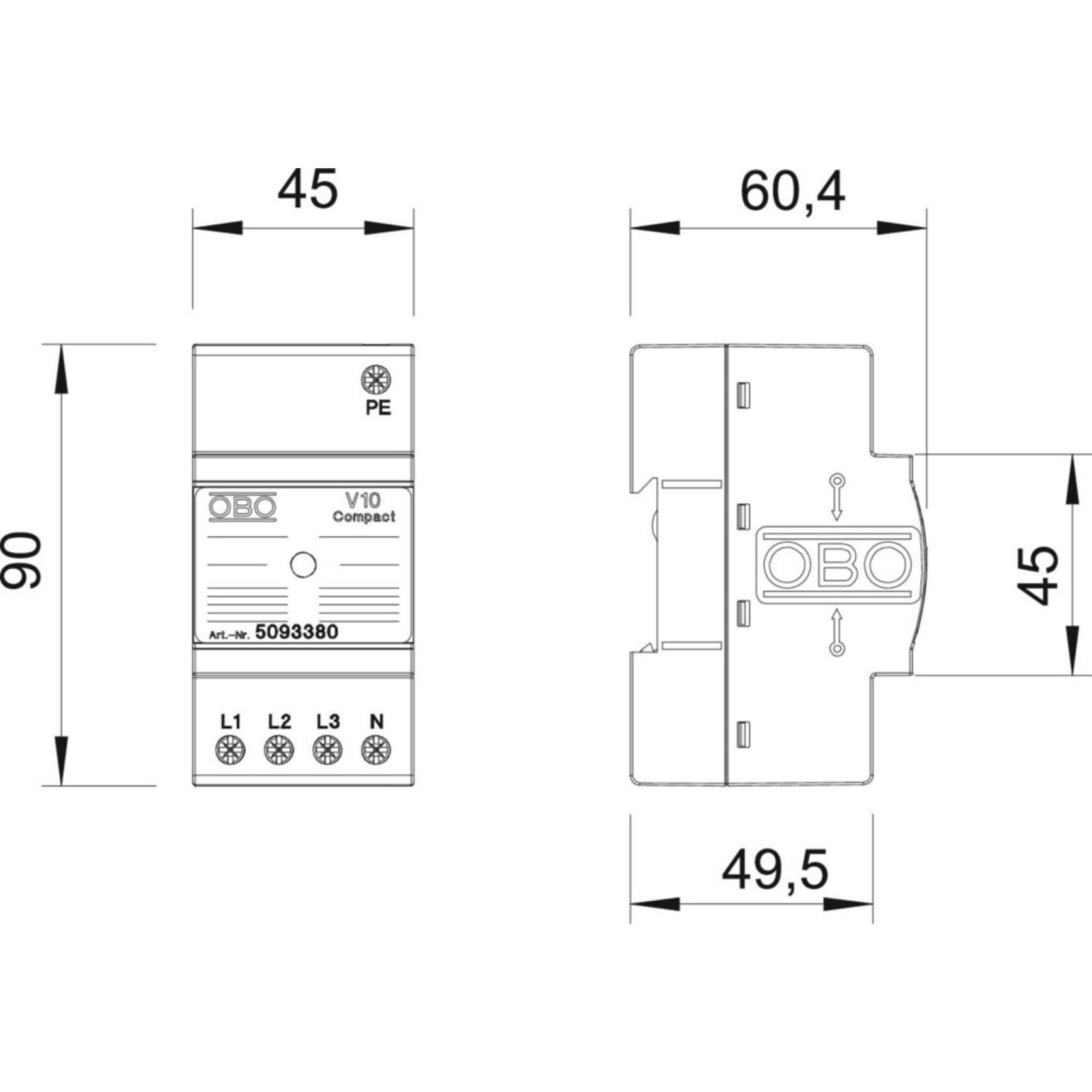 Thumbnail - OBO Bettermann, Überspannungsschutz, OBO VertrÜberspannungsableiter N V10 Compact 255