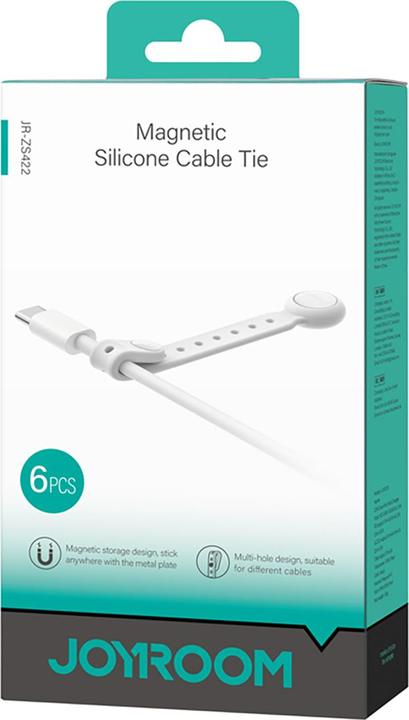 Produktbild Joyroom JR-ZS422 Silicone Cable Tie with Magnet, Set of 6 - White (Klettkabelbinder, 6 Stk.)