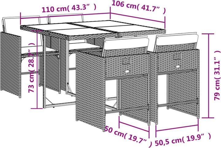 Produktbild vidaXL Garten Essgruppe (110 x 106 x 73 cm)