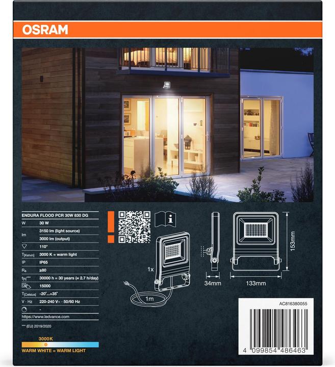 Immagine prodotto Ledvance OSRAM LED Aussenleuchte ENDURA Flood Warm White PCR Warm weiss 4099854486463 (3000 lm, IP65)