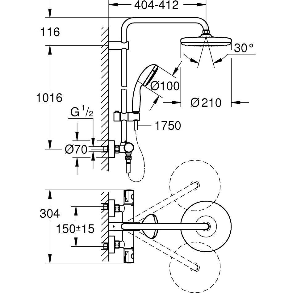 Thumbnail - Grohe, Duschsystem, NTempesta 210 brusesystem term. 9,5l