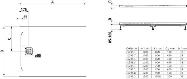 Produktbild Laufen Pro Duschwanne, Komplettset, 1200x800x33mm, weiss, H2169530000001