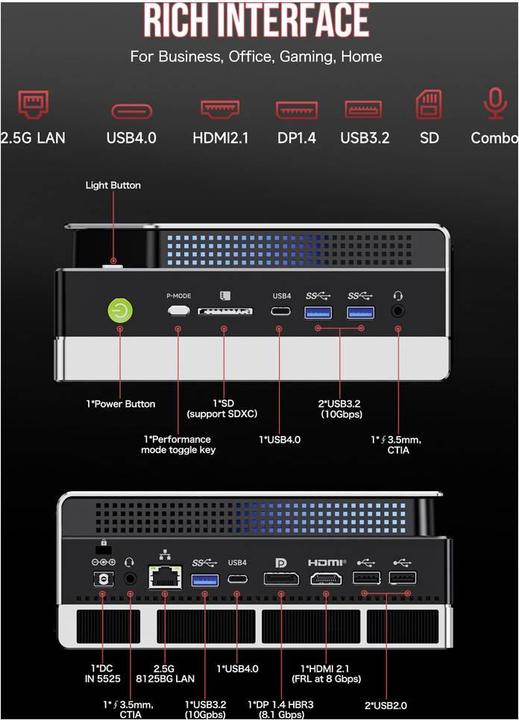 Produktbild GMKtec Mini PC Mini PC, AMD Ryzen™ AI Max+ 395 (64+1TB @DDR5X, WIN 11 Pro) 8K (1000 GB, 64 GB, AMD Ryzen AI Max+ 395)
