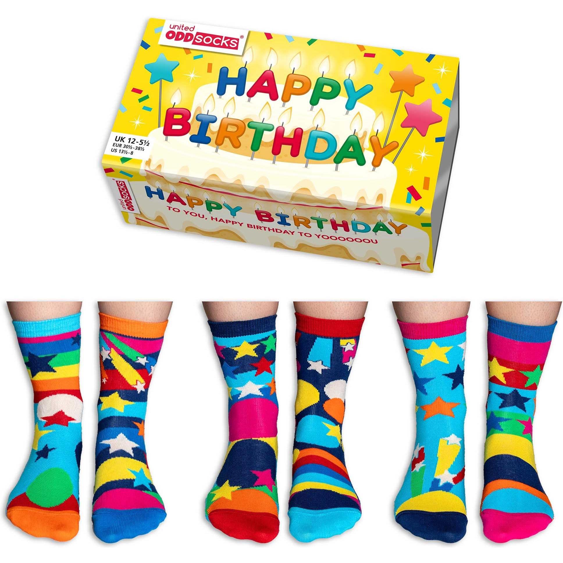 Thumbnail - United Oddsocks, Mädchen, Socken, Happy Birthday, Mehrfarbig, (3er Pack, 30 - 38)
