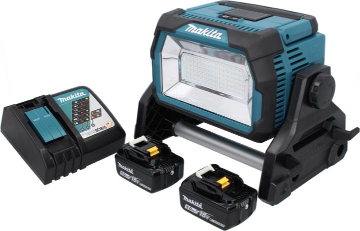1x Makita DML 809 Akku LED Baustrahler, 2x Makita BL 1850 B 18 V 5,0 Ah Akku, 1x Makita DC 18 RC Akku Schnell Ladegerät 7,2 V - 18 V, 1x Netzwerkkabel