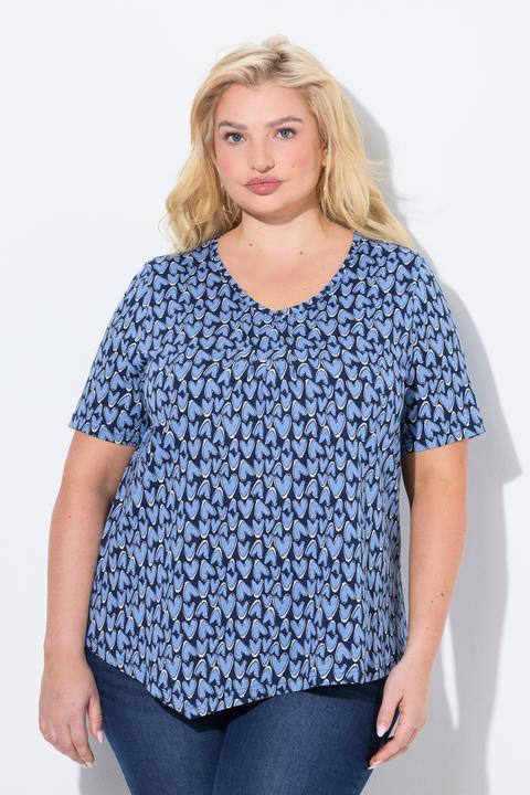 Image du produit Ulla Popken T-shirt imprimé petits coeurs, base en pointe, col en V et manches courtes (42, 44)