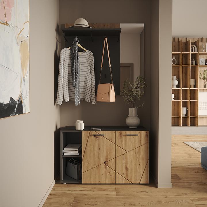 Actual product image Vicco Wandgarderobe Irma, Anthrazit/Artisan, 106 x 95.8 cm mit Spiegel