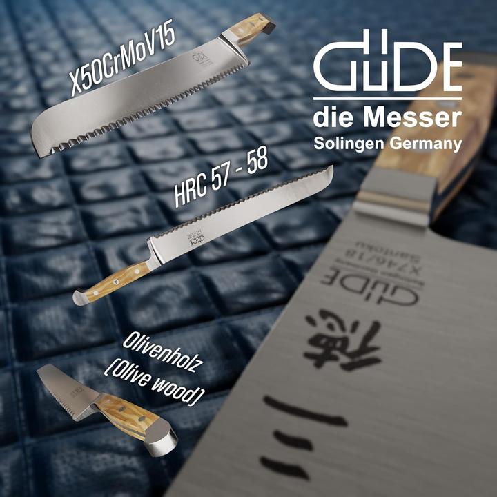 Produktbild Güde Brotmesser "Franz ", geschmiedet, Doppelkropf, Griff: ital. Olivenholz, beidseitig geschliffen