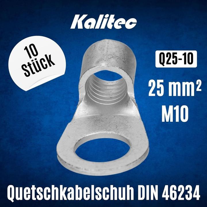 Produktbild Kalitec 10 Stück Q25-10 Quetschkabelschuh 25mm² M10 I Unisoliert I Dornpressung I Für mehr-, fein- u