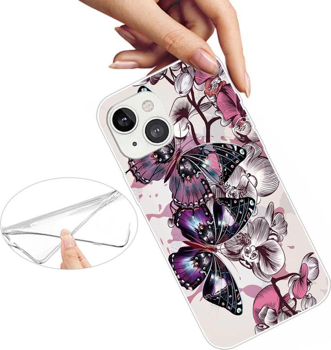 Actual product image Ueli Express iPhone 13 Super Slim rubber protective case pink butterfly (Apple iPhone 13)