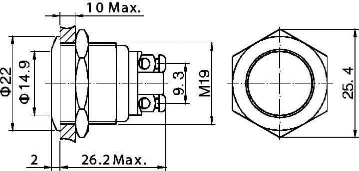 Produktbild Tru Components 701268 GQ 19F-N Vandalismusgeschützter Drucktaster 48 V/DC 2 A 1
