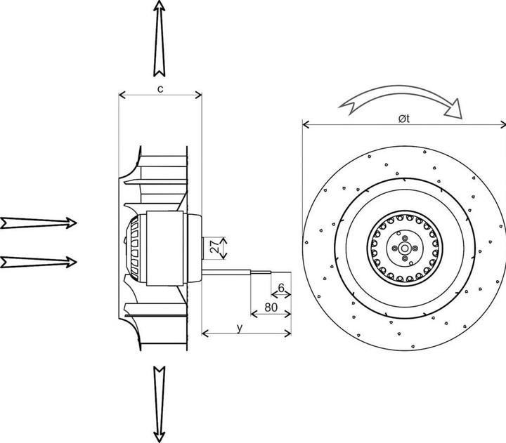Produktbild 2RRE45-250X50R L47-A3 Axiallüfter 230 V/AC 1400 m³/h (Ø x H) 252 mm x 103