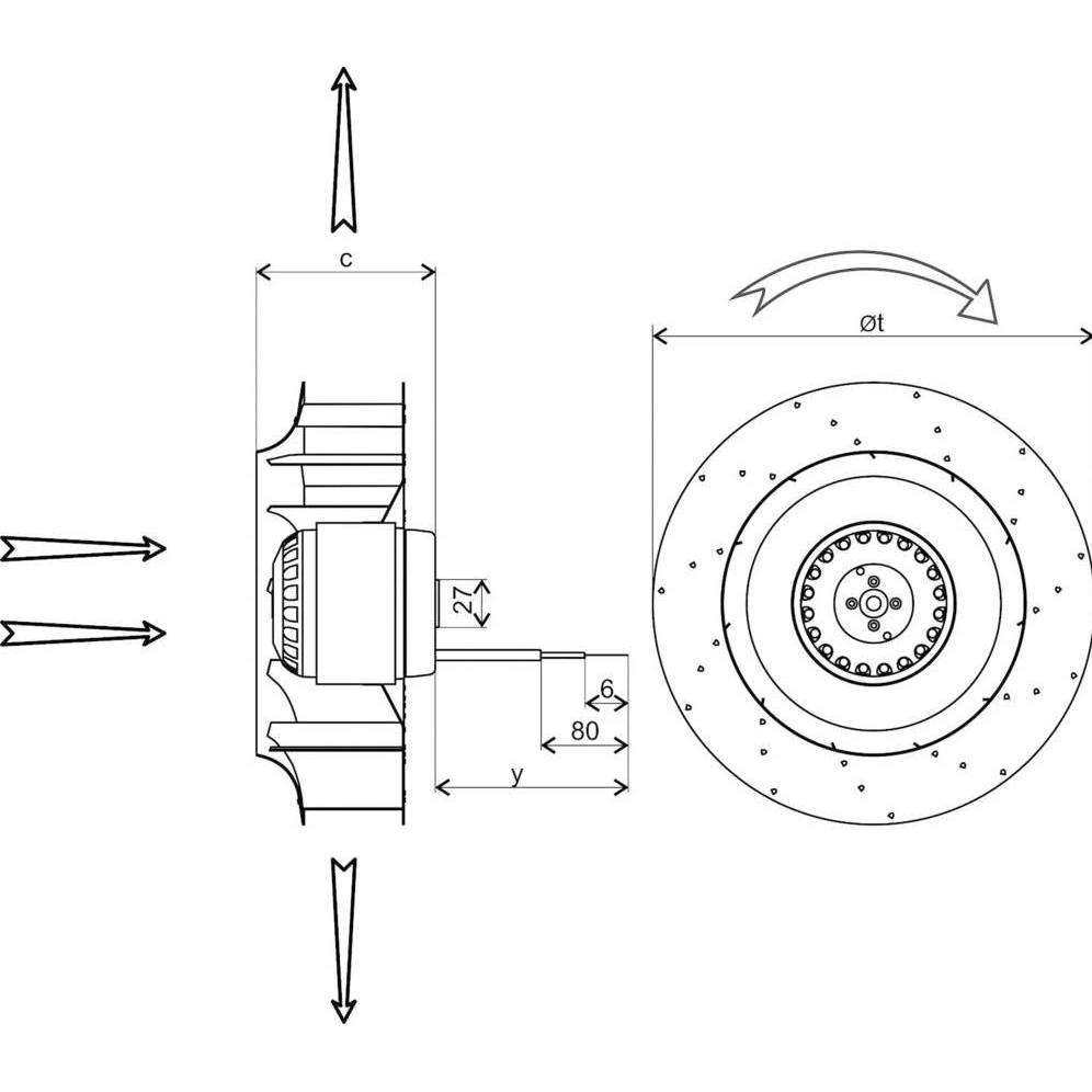Thumbnail - Ecofit, Belüftungsventilator, 2RRE45-250X50R L47-A3 Axiallüfter 230 V/AC 1400 m³/h (Ø x H) 252 mm x 103