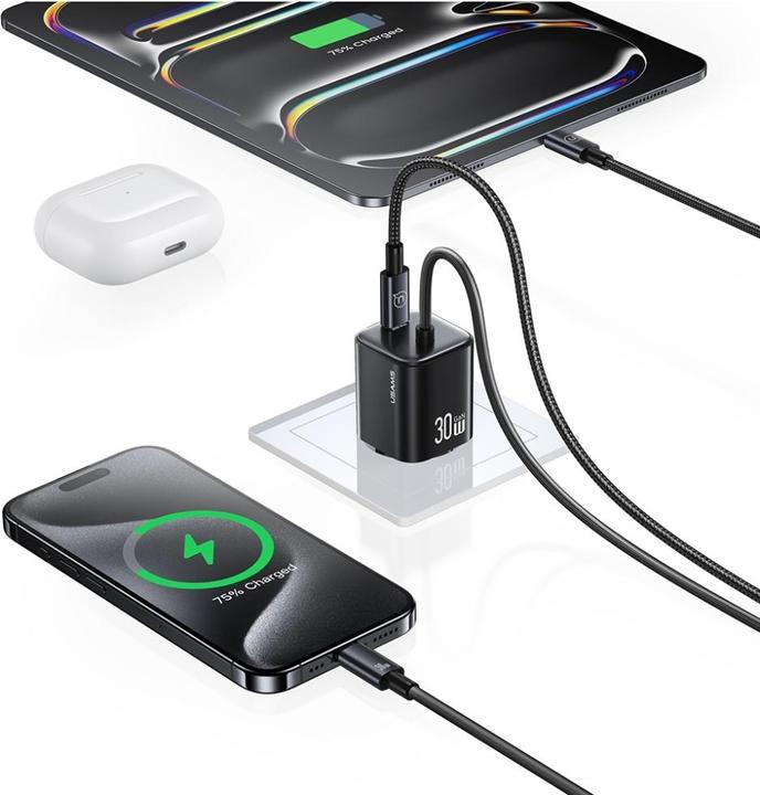 Image du produit Usams Ładowarka sieciowa JC Series CC264 30W GaN Mini Fast Charge 2xUSB-C biały (30 W, 2 ports)