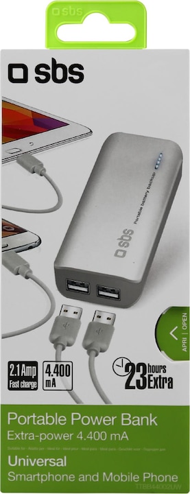 Produktbild SBS Portable battery backup 4.400 mAh for smartphone and mobile (4400 mAh, 16.28 Wh)