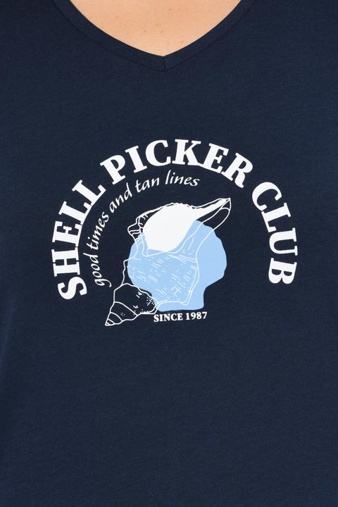 Image du produit Ulla Popken T-shirt, motif coquillages. Col V et manches courtes. Coupe Classic (50, 52)