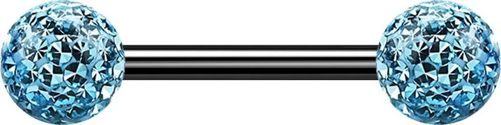 Produktbild Star Piercing Barbell schwarz mit zwei Kristallkugeln aqua Epoxy Schutzschicht (ohne Messing, Titan G23)