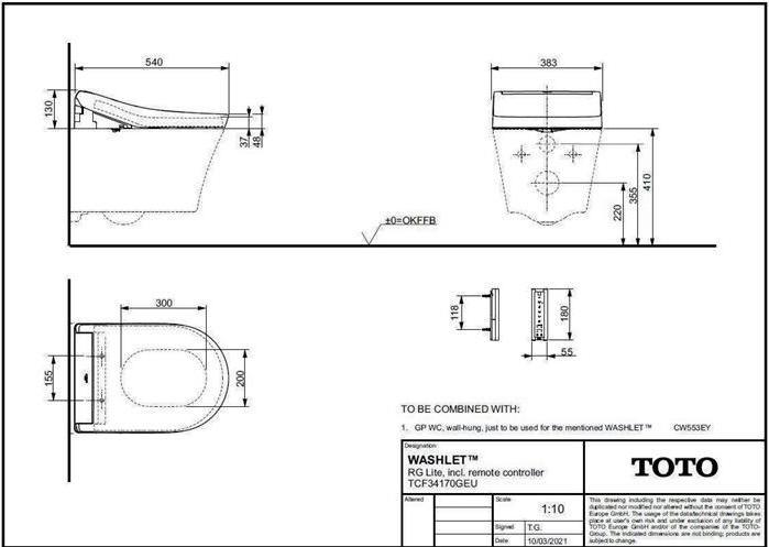 Actual product image TOTO RG Washlet shower toilet LITE for wall-hung toilet RG CW553EY white