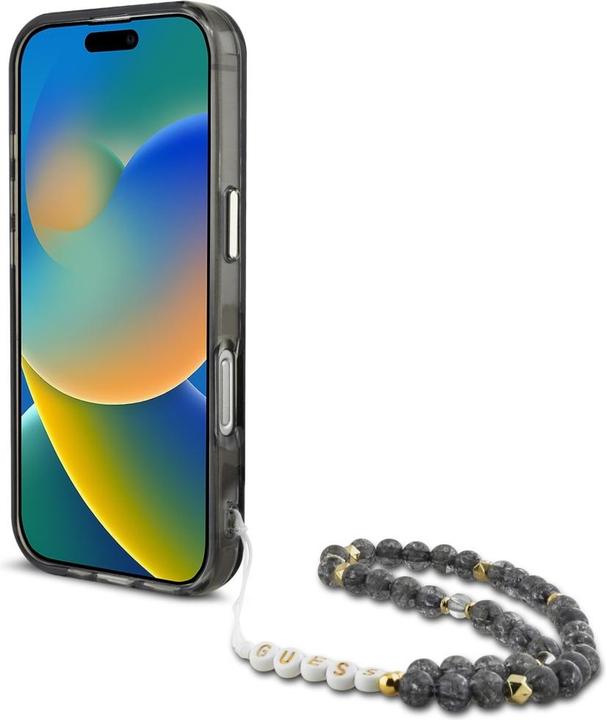 Produktbild Guess Palm Trees Triangle Pearl Strap MagSafe case for iPhone 16 Pro black (Apple iPhone 16 Pro)