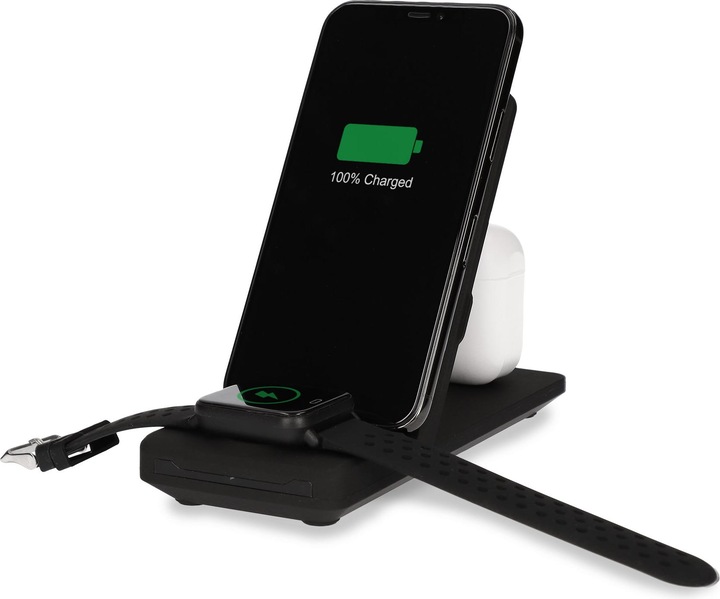 KSIX WIRELESS CHARGER 3IN1 SMARTPHONE, AIRPODS APPLE WATCH (SERIES 1-7) BLACK+ QC3.0 CHARG. (10 W)