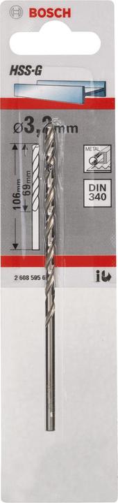 Actual product image Bosch Professional Zubehör Metal drill HSS-G, DIN 340, 3.2 x 69 x 106 mm, 1-pack (3.2 mm)