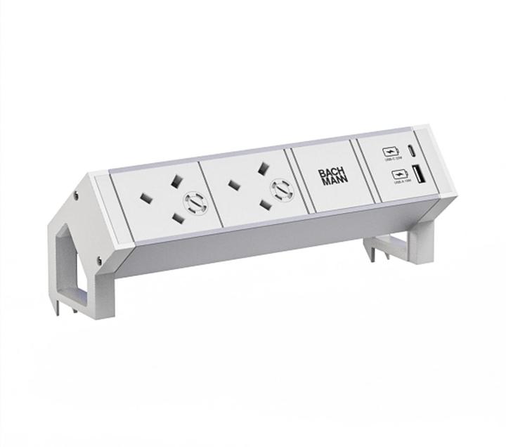 Image du produit Bachmann DESK2 ALU WHITE 2xUK 45° 1xUSB A/C 22W 0,2m GST18 (2 x, CEE 7/3, BS 1363, 0.20 m)