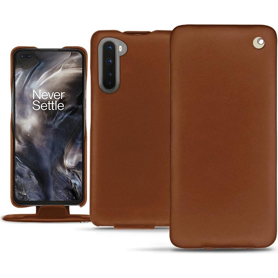 Noreve Lederschutzhülle vertikal (OnePlus Nord), Smartphone Hülle, Braun